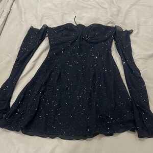 Black Glitter Long Sleeve Mini Dress